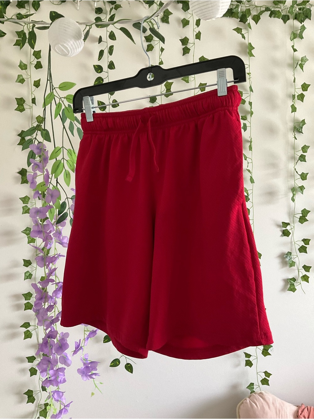 Athletic Works Red Elastic-Waist Shorts with Logo Tag